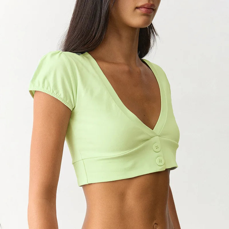 טופ קרופ V-neck כפתורים Y2K דגם Zoe