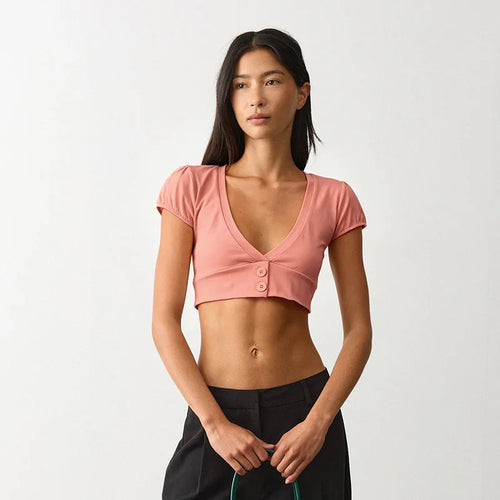 טופ קרופ V-neck כפתורים Y2K דגם Zoe