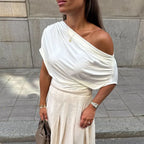 טופ כתף אחת שרוולים קצרים דגם Athena